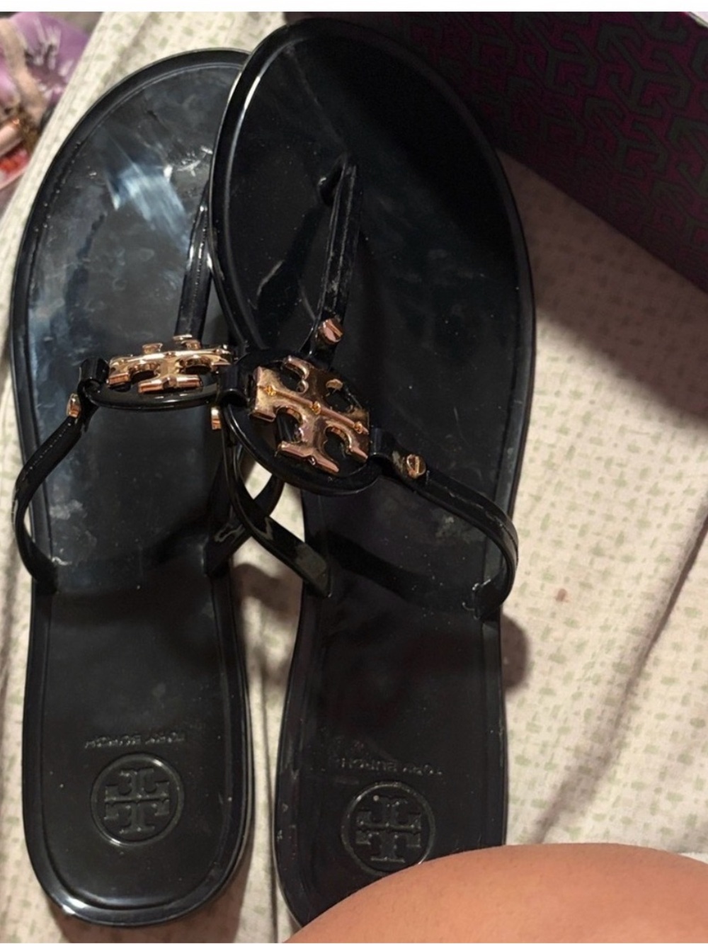 Tory Burch Black Jelly Logo Thong Sandals